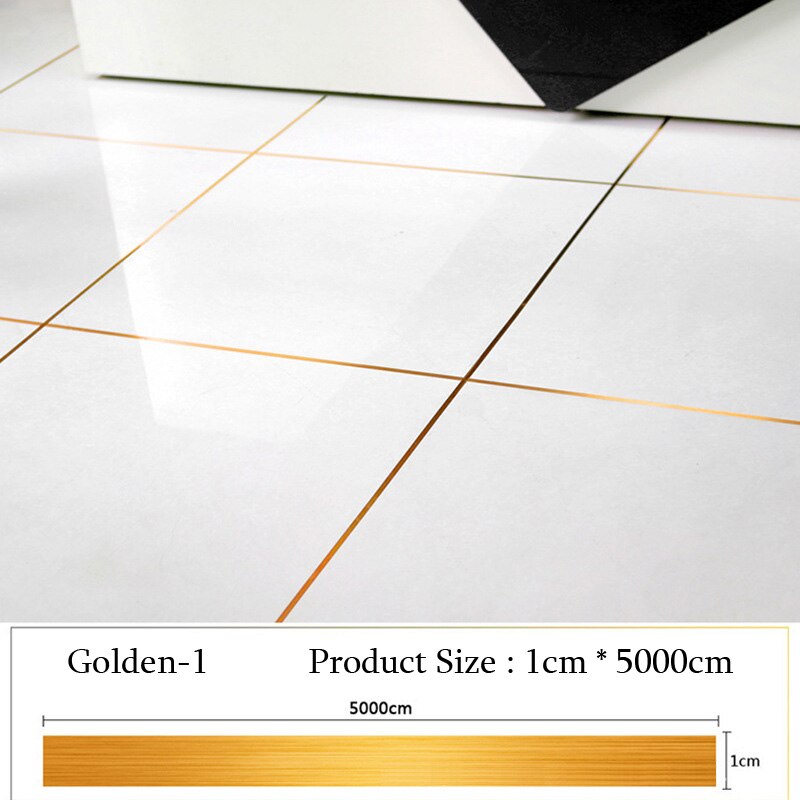 5000cm/ rullar borstad guld silver golvkant vattentät söm väggdekaler vägggap heminredning självhäftande kakel klistermärke: Guld 1cm