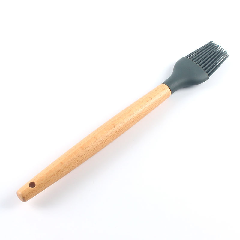 12Pcs Silicone Cooking Utensil Set Wooden Handle Spatula Soup Spoon Brush Ladle Pasta Colander Non-stick Cookware Kitchen Tools: Brush
