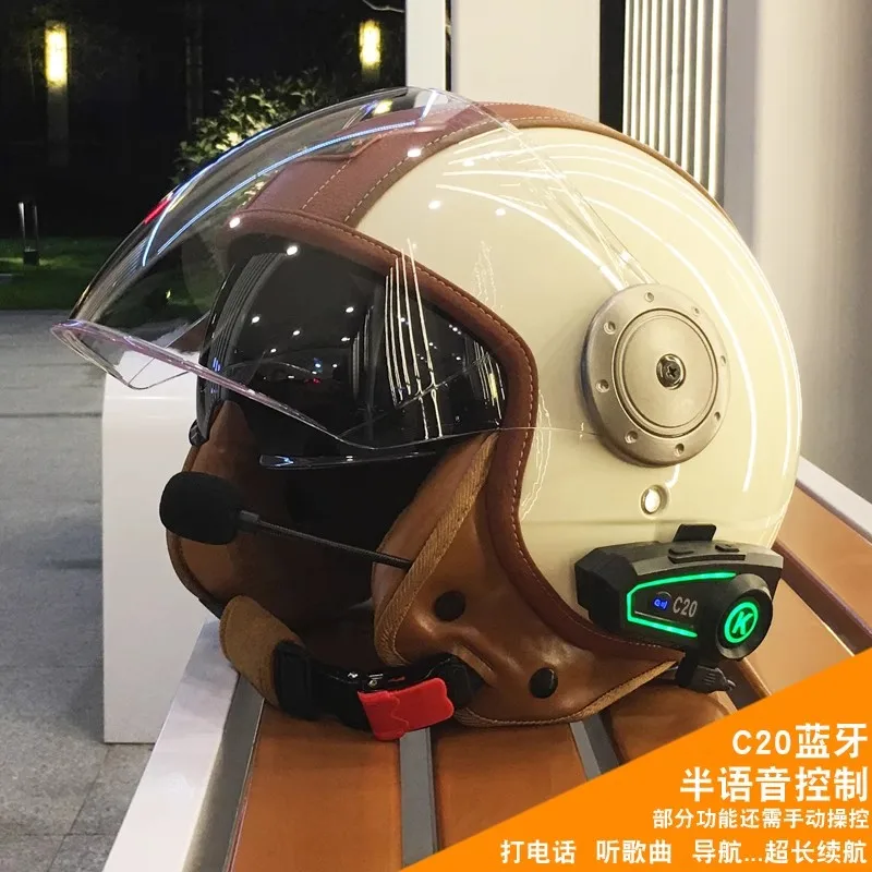 Elektrische Motorrad Intelligente Bluetooth Helm Warme Gehörschutz Motorrad Retro Stil Helm Drei-viertel Halb Helm: Freier Raum