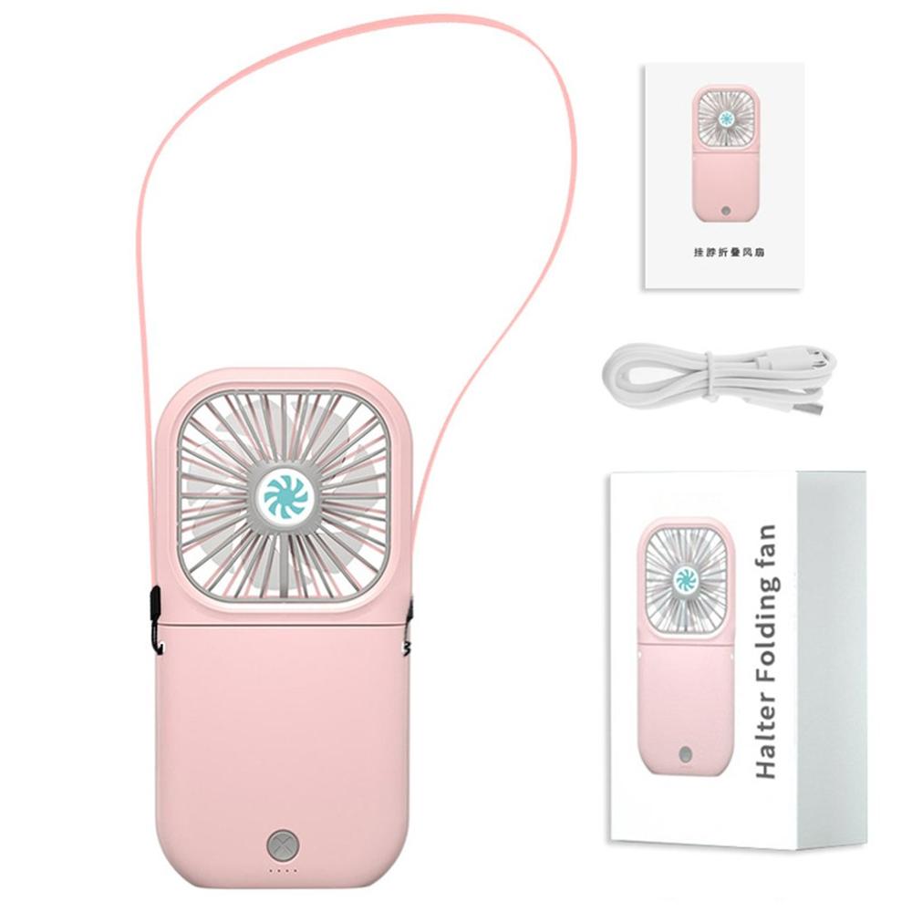 Usb laddningsbar fläkt inomhus utomhus handhållen fläkt hängande hals fläkt student picknick resor portabel mini fläkt luftkylare: Rosa