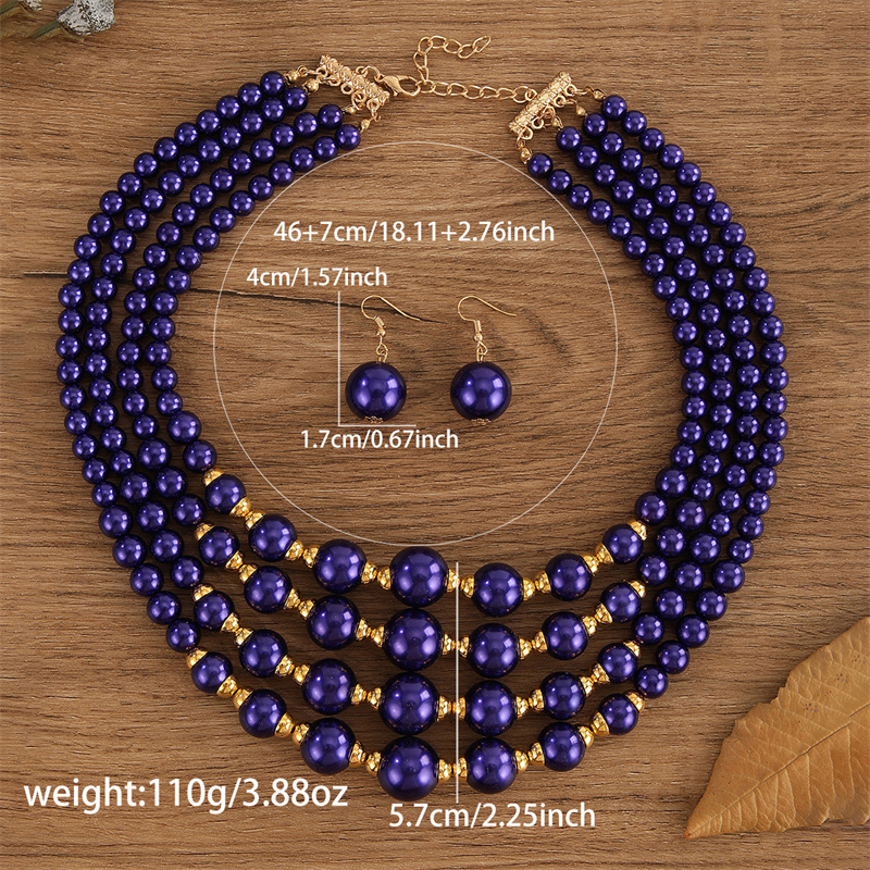 Meerlaagse bruidssieradensets voor dames, blauwe plastic kralen ketting en oorbellen set, afrikaanse kralen sieradenset: Default Title
