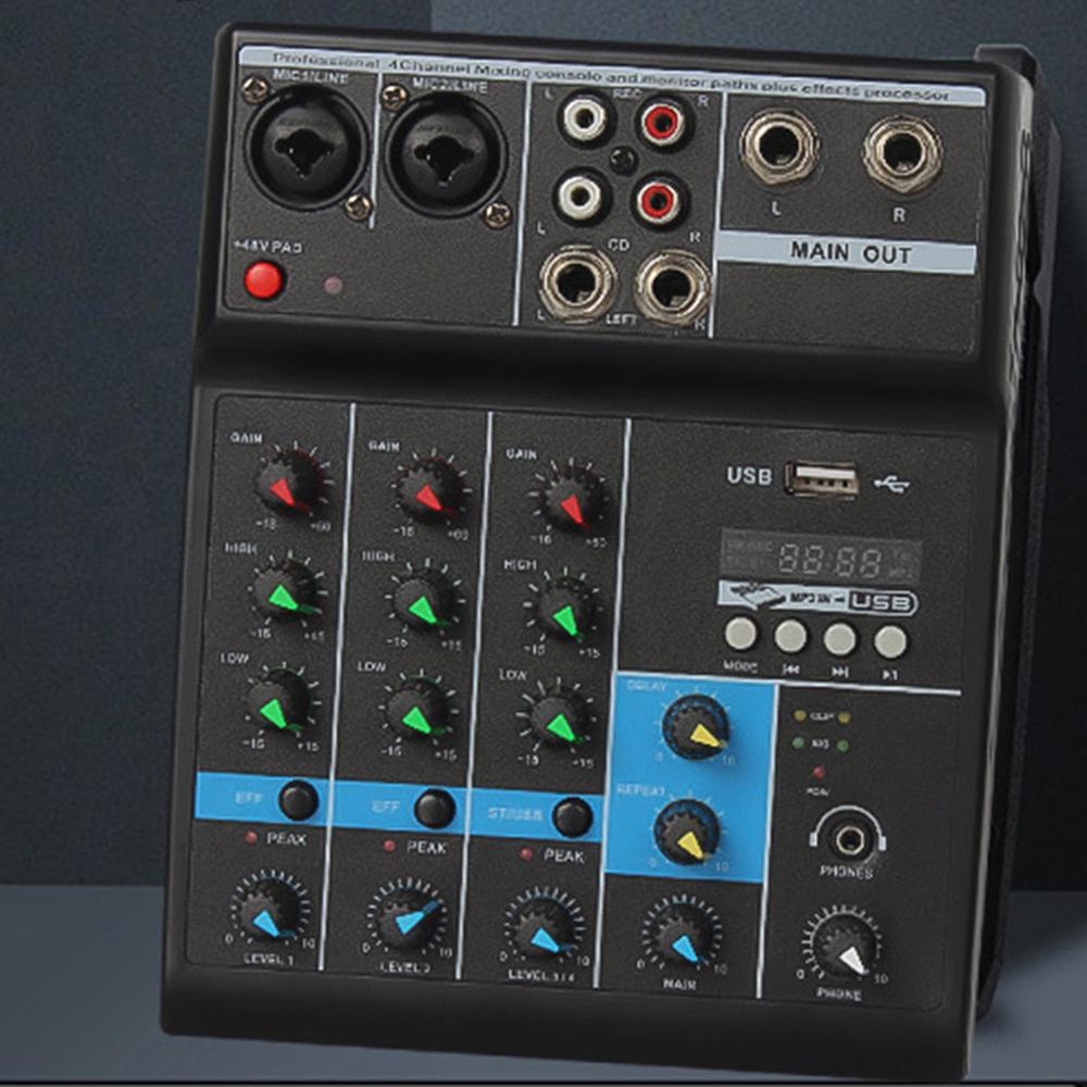 Professionele Audio Mixer 4 Kanalen Bluetooth Sound Mixing Console Voor Thuis Karaoke Ktv Met Geluidskaart Usb Effecten