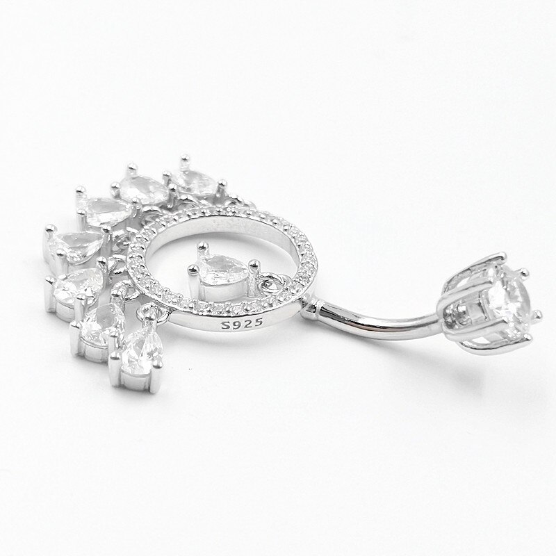 925 Plata vientre piercing ombligo joyería para mujeres cristal borla piercing de cuerpo punk