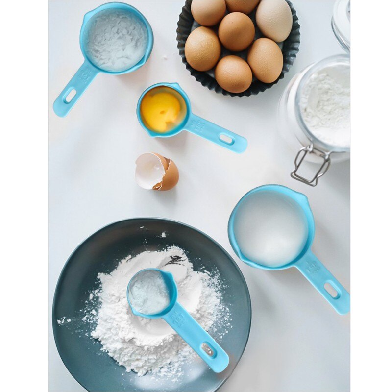 5pcs Blue Yellow Color Measuring Cups Measuring Spoon Plastic Handle Kitchen Measuring Tool