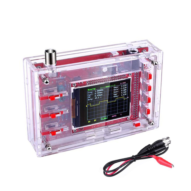 Fully Assembled Digital Oscilloscope 2.4" TFT LCD Display with Alligator Probe Test Clip Transparent Acrylic Case: With Case