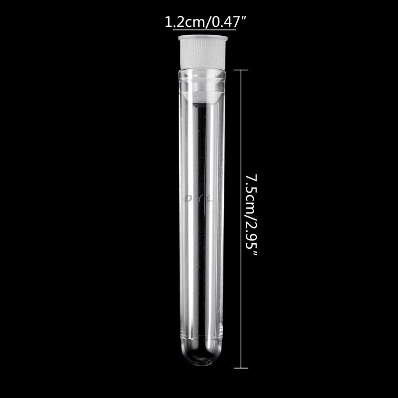 10 stk plastrør med hette 12 x 75mm u-formet bunn, lang gjennomsiktig reagensrør