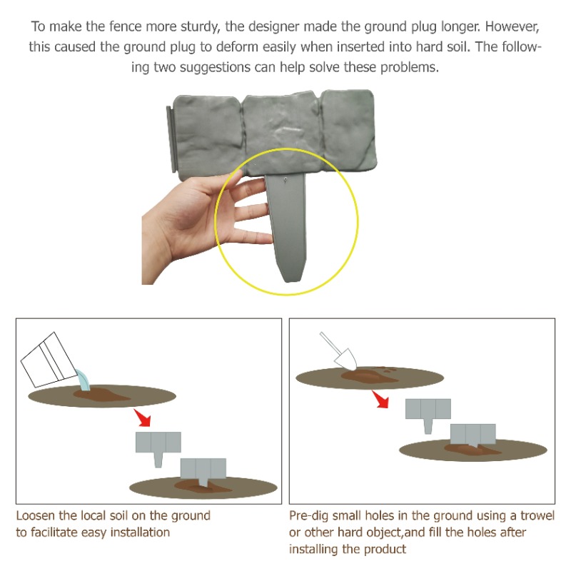10 stk. plastik havekant, imiteret stenhegnspaneler, udendørs terrassebarriere