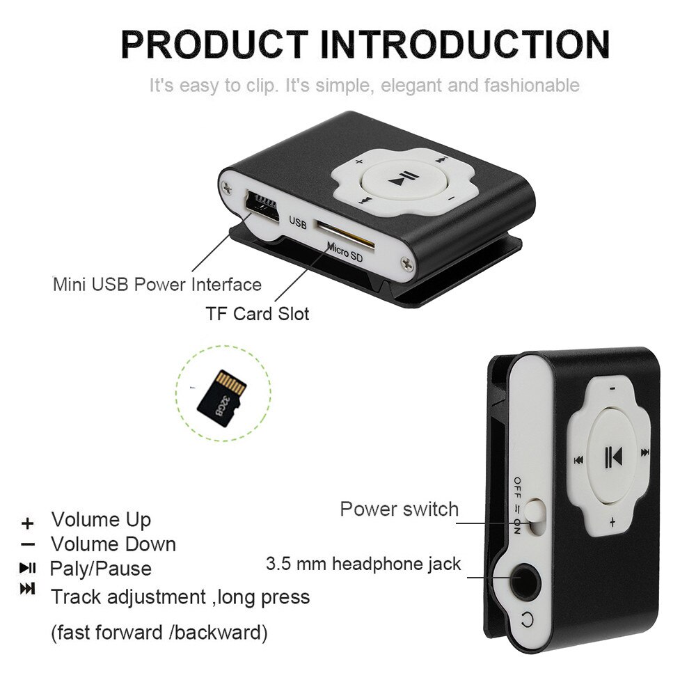 Mini reproductor de Mp3 Usb portátil, compatible con tarjeta Micro Sd, Tf, 32gb, deporte, música, multimedia, Mp3, Bluetooth, Radio, Fm, Usb, reproductor de Mp3