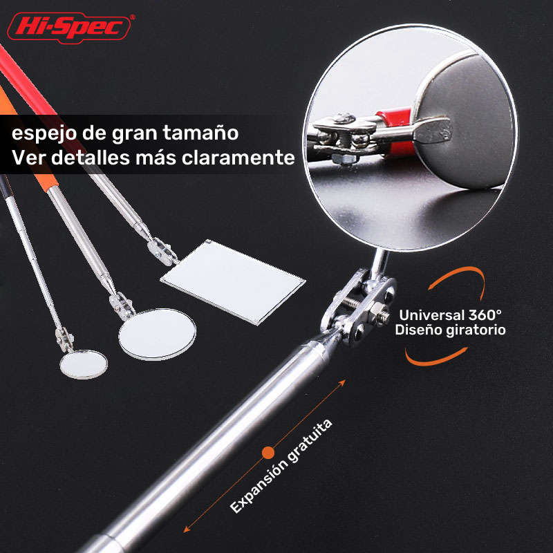 Espejo giratorio cuadrado/redondo, herramienta de detección de acero inoxidable, extensible, inspección, Ángulo telescópico, 1 ud.