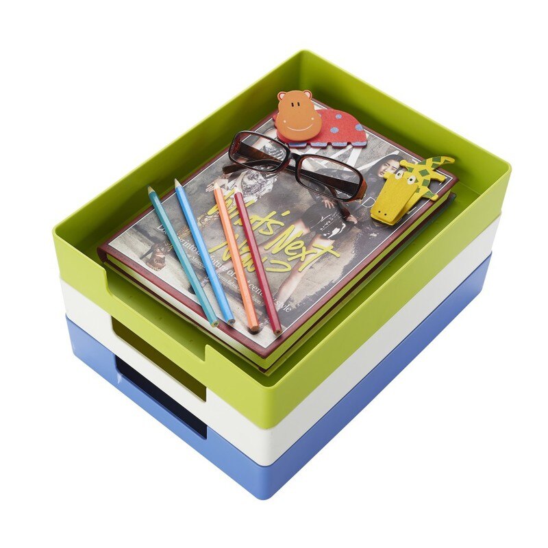 Blauw Groen Wit Bureau Bestand Document Papier Trays Magzine Houder Plastic Boek Houder Organizer Voor Desktop Opslag Kantoor Suppiles