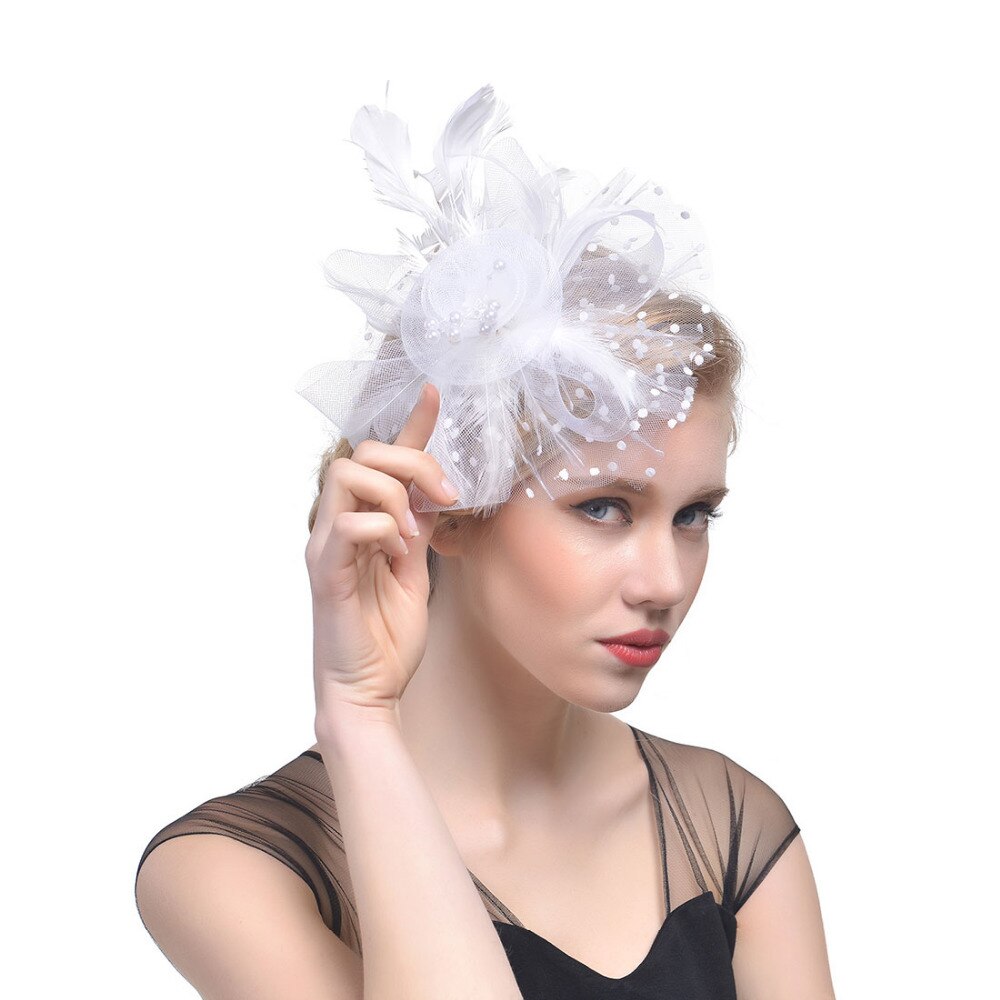 Vintage brude hatte fjer hovedbeklædning blomst fascinator stor gatsby brude hovedbeklædning til bryllupsfest elfenben hvid rød pink prom