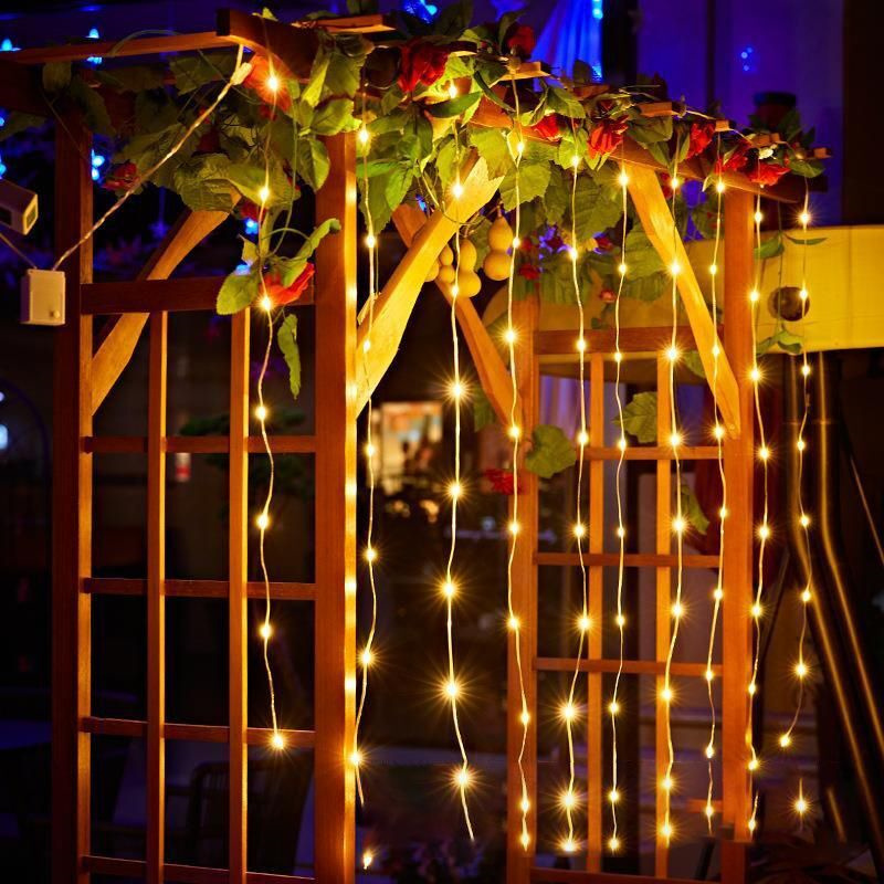 Cortina de luces LED solares de 6M/3M, 8 modos de iluminación, guirnaldas de luces para exteriores, cenador para de boda, decoración de jardín, iluminación navideña