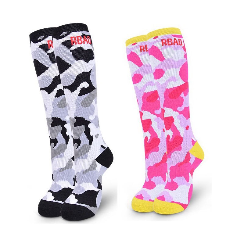 2 pary dzieci zima długa, ciepła skarpetki chłopcy dziewczęta nadruk moro skarpetki termiczne na narty jazda na rolkach snowboard sporty zimowe skarpetki: gray  rose / M  (EU 32-34)