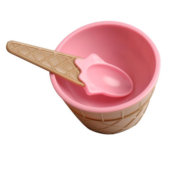 Kids Plastic Ice Cream Bowls Spoons Set Ice Cream Cup Couples Bowl Dessert Tools Kitchen Accessories: Pink