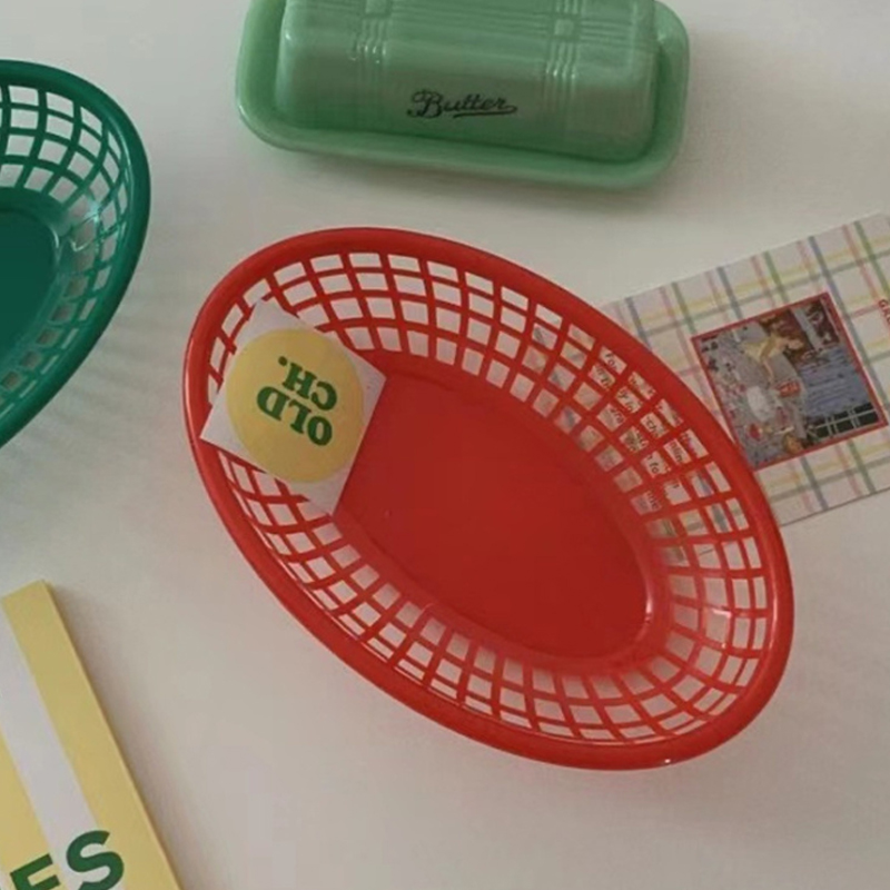 Plastikfad oval madkurv køkken skrivebord opbevaringskurv hund serveringstallerken restaurant fastfood bakke foto rekvisit indretning: Blå