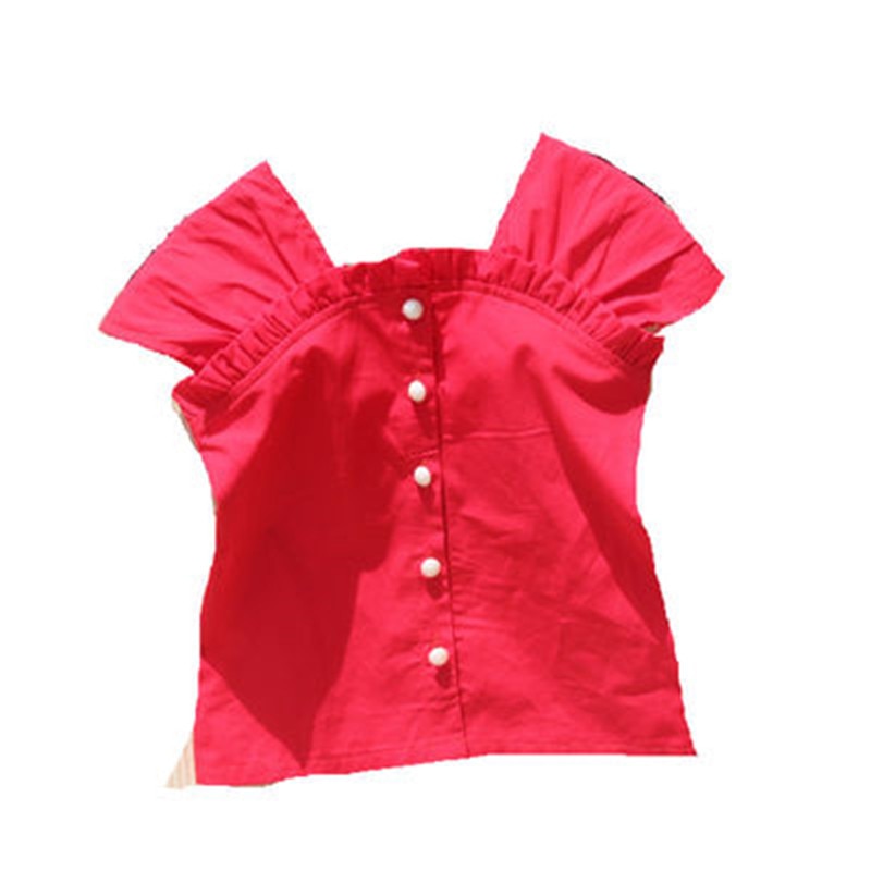 Meisjesblouses zomer kinderkleding tiener schooltopjes katoenen effen rood overhemd kleding voor meisjes schattige kinderblouse