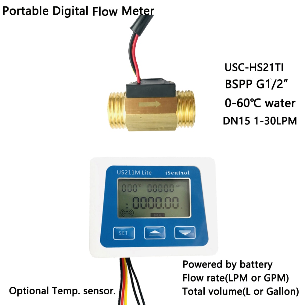 US211M Lite Digital Portable Flow Meter with USC-HS21TI Flow Sensor