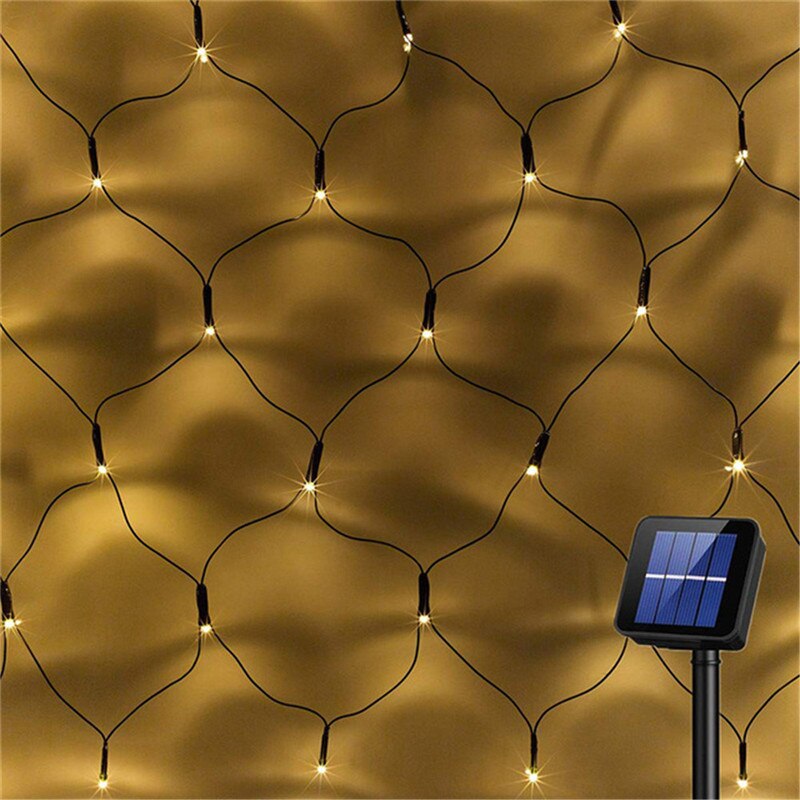 Solcelledrevet ledet nett netting lysstreng 1.1 x 1.1m 2 x 3m utendørs hage eventyr lys vindu jul bryllup dekorasjon krans: Varm hvit / 2 mx 3m 204 ledet