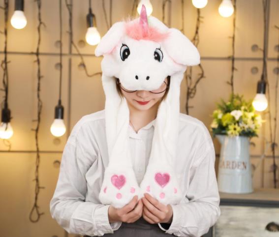 Girls Animals Ear Moving Jumping Hats Children Women Warm Plush Rabbit Winter Caps Kids Cute Bunny Fuzzy Pinch Airbag Funny Hats: 6