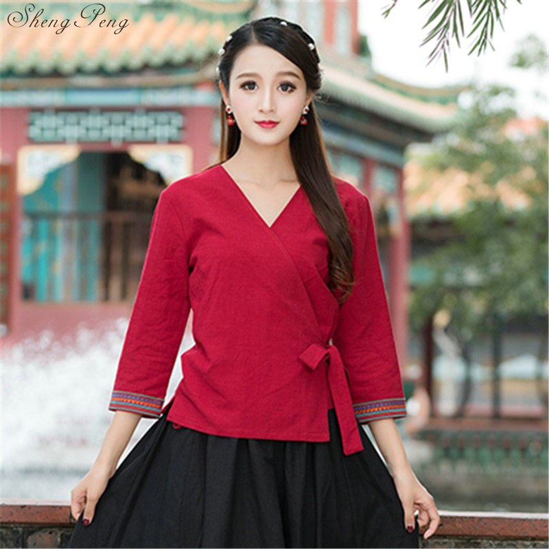 Traditionele Chinese Kleding Voor Vrouwen Casual Losse Tops Blouse Chinese Markt Online Traditionele Chinese Shirt Top Q321: 2 / S