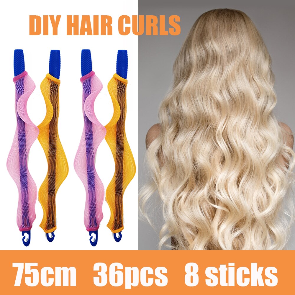 Hair Curlers Rollers Not-Waveform Spiral Curls Snail Shape Rollers Spiral Round Curls DIY krulspelden Rizos En Espiral: 75cm 36pcs 8 sticks