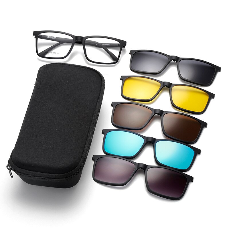 Gafas para miopía con montura para hombre y mujer, lentes de sol polarizadas de absorción magnética con espejo de manga con 5 Clip, cuadradas y grandes