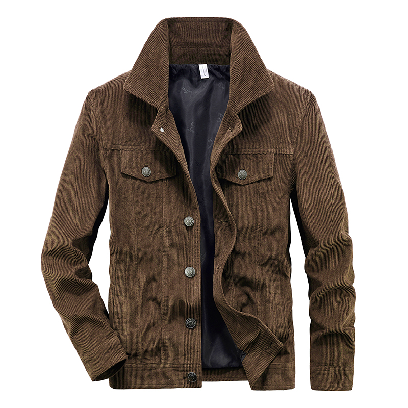 Chaqueta de pana para hombre, abrigo ajustado de manga larga con cremallera, Estilo Vintage, informal, a la , primavera y otoño: XXS / Castaño