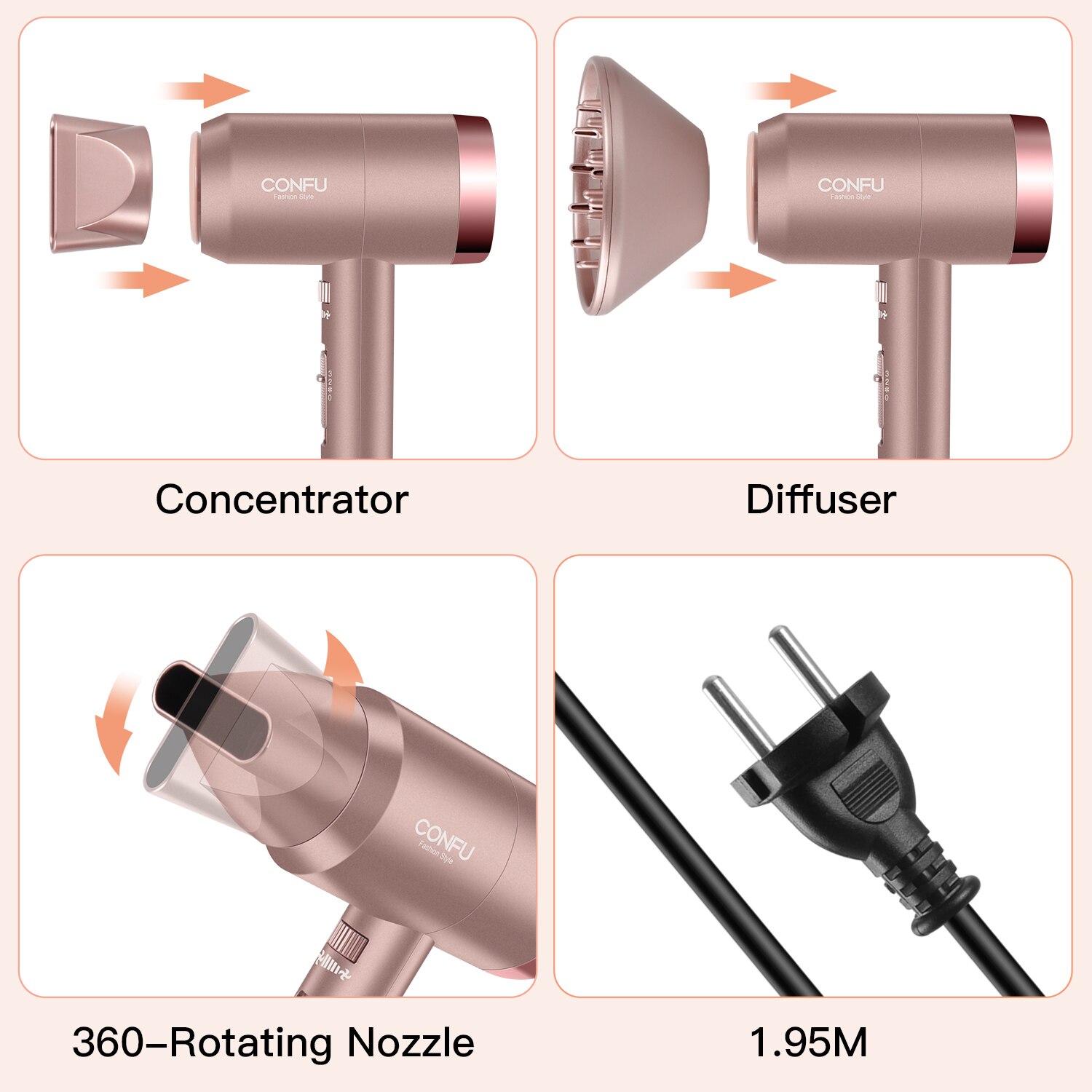 Föhn Professionele 1800W Ionische Haardroger Krachtige Sneldrogende Föhn Met Diffuser & Nozzle Voor Vrouwen Mannen Reizen thuisgebruik