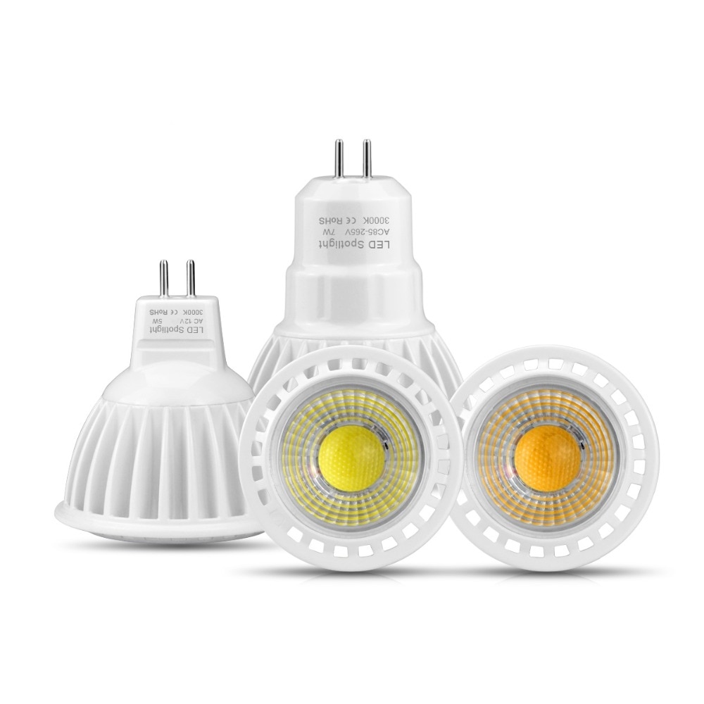 MR16 12V DC / AC COB LED Spot light Bulb 3W 5W 7W GU5.3 MR16 LED Lamp Bulb 110V 220V Aluminum Spotlight For Livingroom Lighting