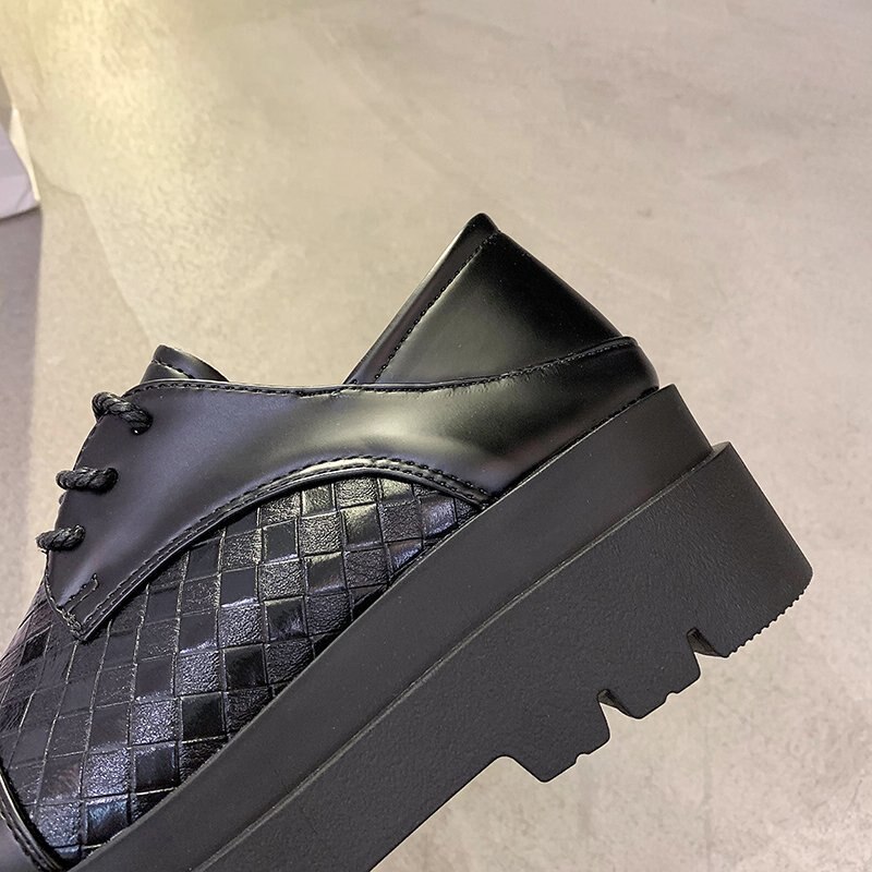 Höst kvinnor platå läderskor svart snörning oxford skor tjock sula kilar dam skor zapatos mujer spring 8765n