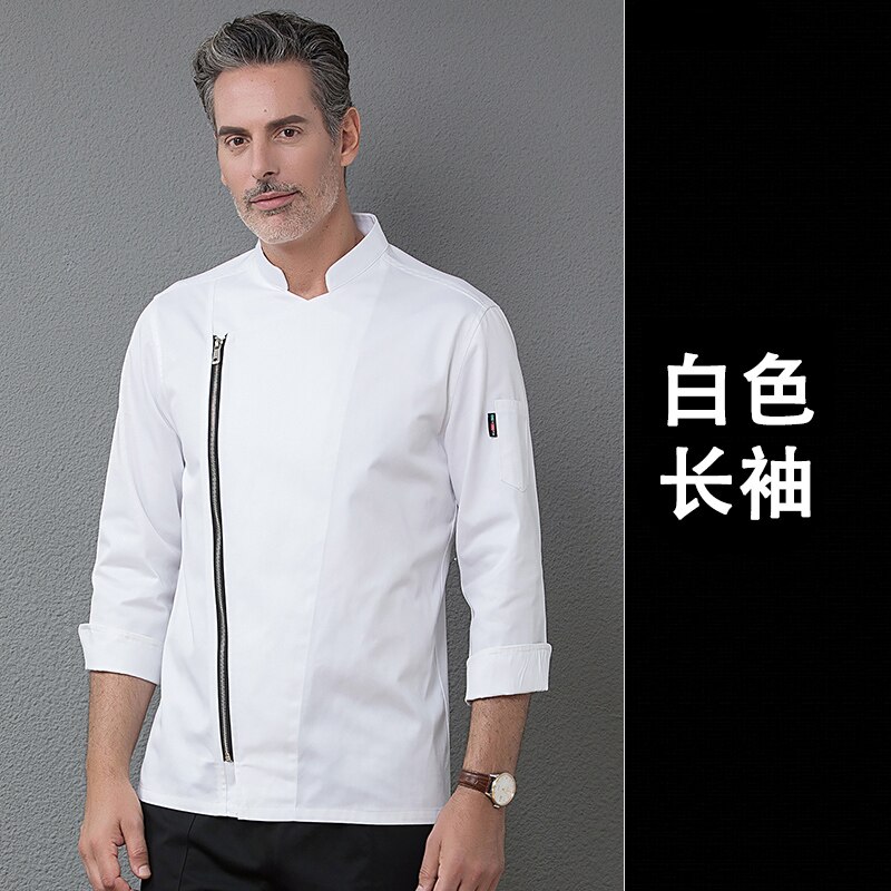 Sort kokkeuniform langærmet unisex køkken madlavningsjakke catering service hotel cafe bageri barber shop tjener arbejdsskjorte: Hvid / Xxxl