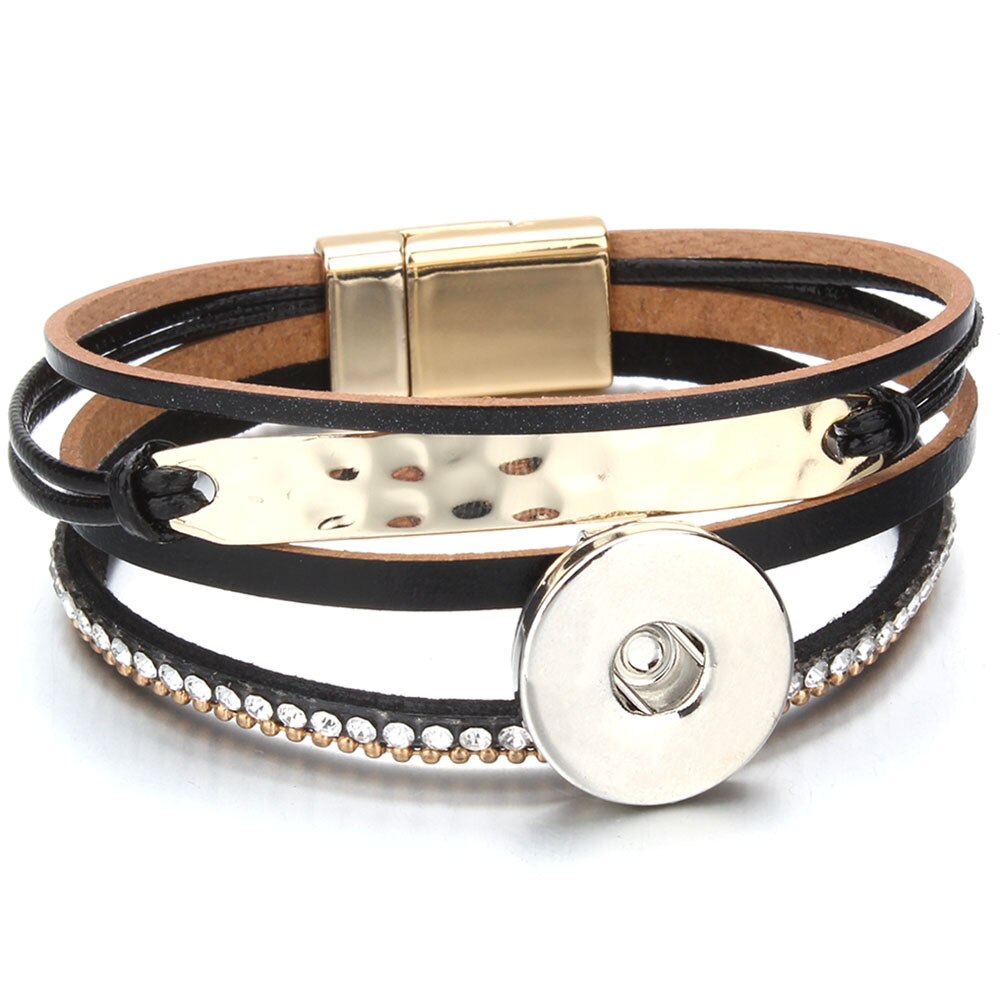 Bracelet en cuir fait à la main, boutons pression de 18mm, Punk, DIY, fabrication de bijoux