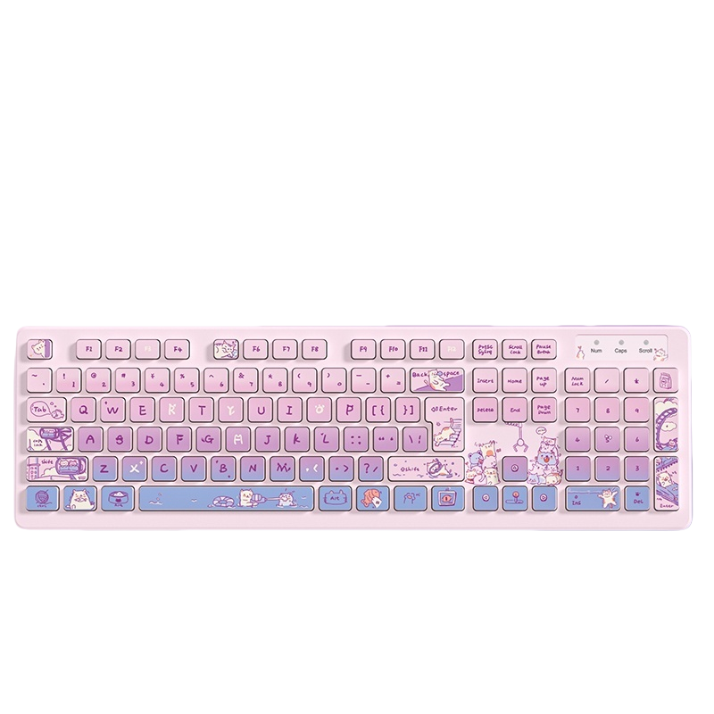 Cat K190 Membrane Keyboard 104 Keys Wireless Bluetooth Wired Silent Waterproof Cute Cartoon Theme Female Office High Aesthetics