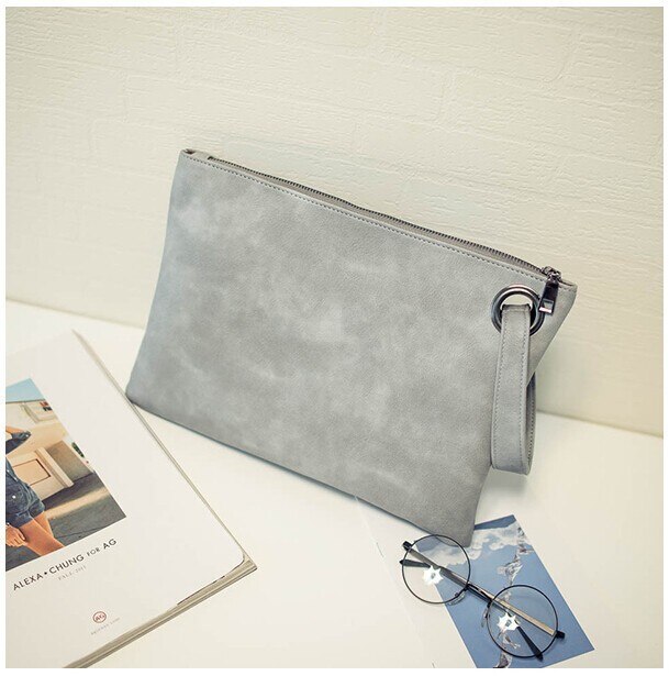 Bolso de mano con cremallera y mango de anillo para mujer, Cartera de mano de piel sintética de estilo Vintage de gran capacidad,: Gris