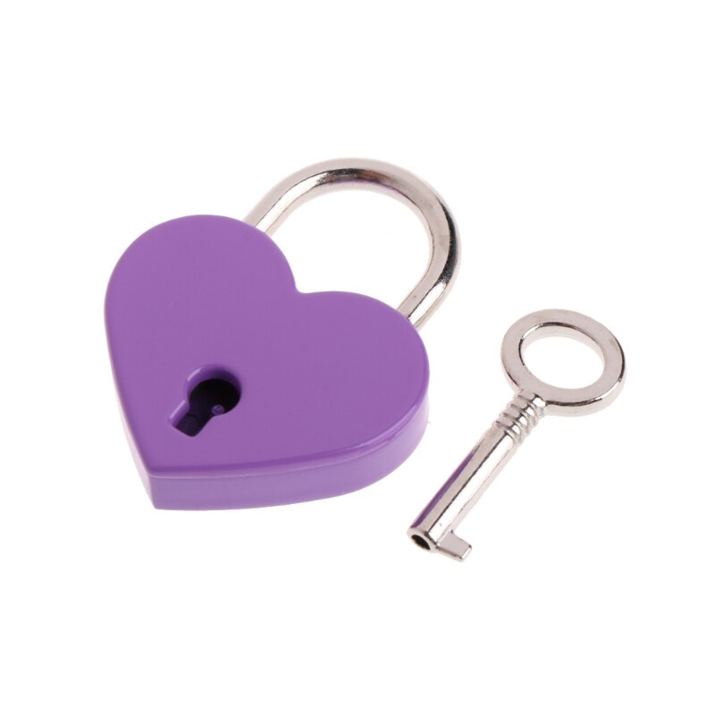 Hjerteform vintage gammel antik stil mini archaize hængelåse nøglelås med nøgle: Lilla