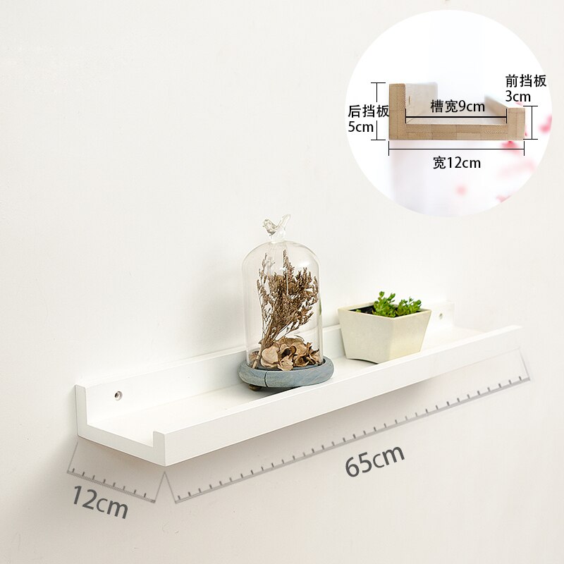 Pure solid wood one-word partition oak wall rack wall hanging living room TV wall shelf bedroom wall board: White medium