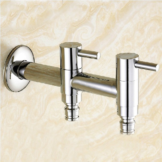 Luxury Double Handle and 2 Way Bib Tap Silver Color Brass Bibcock