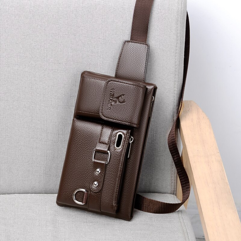 Sacchetto della Vita degli uomini, Colore Solido Multiuso Petto Sacchetto di Crossbody Bag per I Ragazzi, Nero/Marrone: Brown