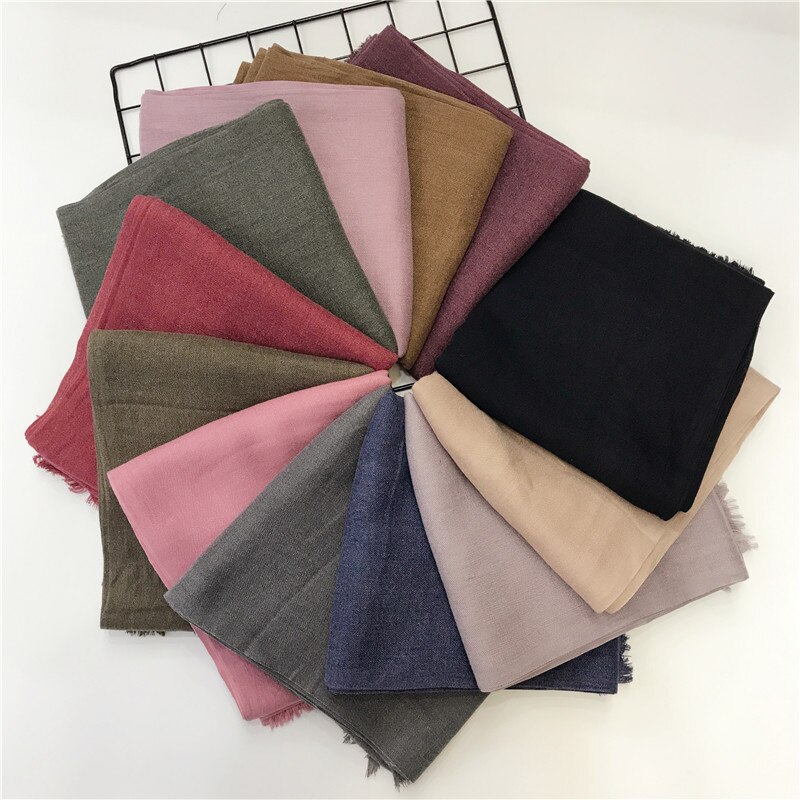 1PC Festival écharpe plaine foulards et châle frange hiver écharpe doux musulman imprimer hijab solide pashmina enveloppement 12 couleur