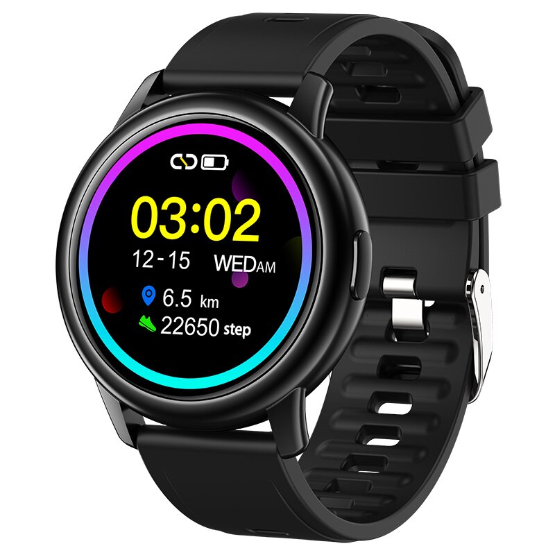 LEMFO LF28 montre intelligente hommes étanche IP68 relogio inteligen 1.28 pouces plein écran tactile Fitness Tracker fréquence cardiaque Smarwatch: black silicone