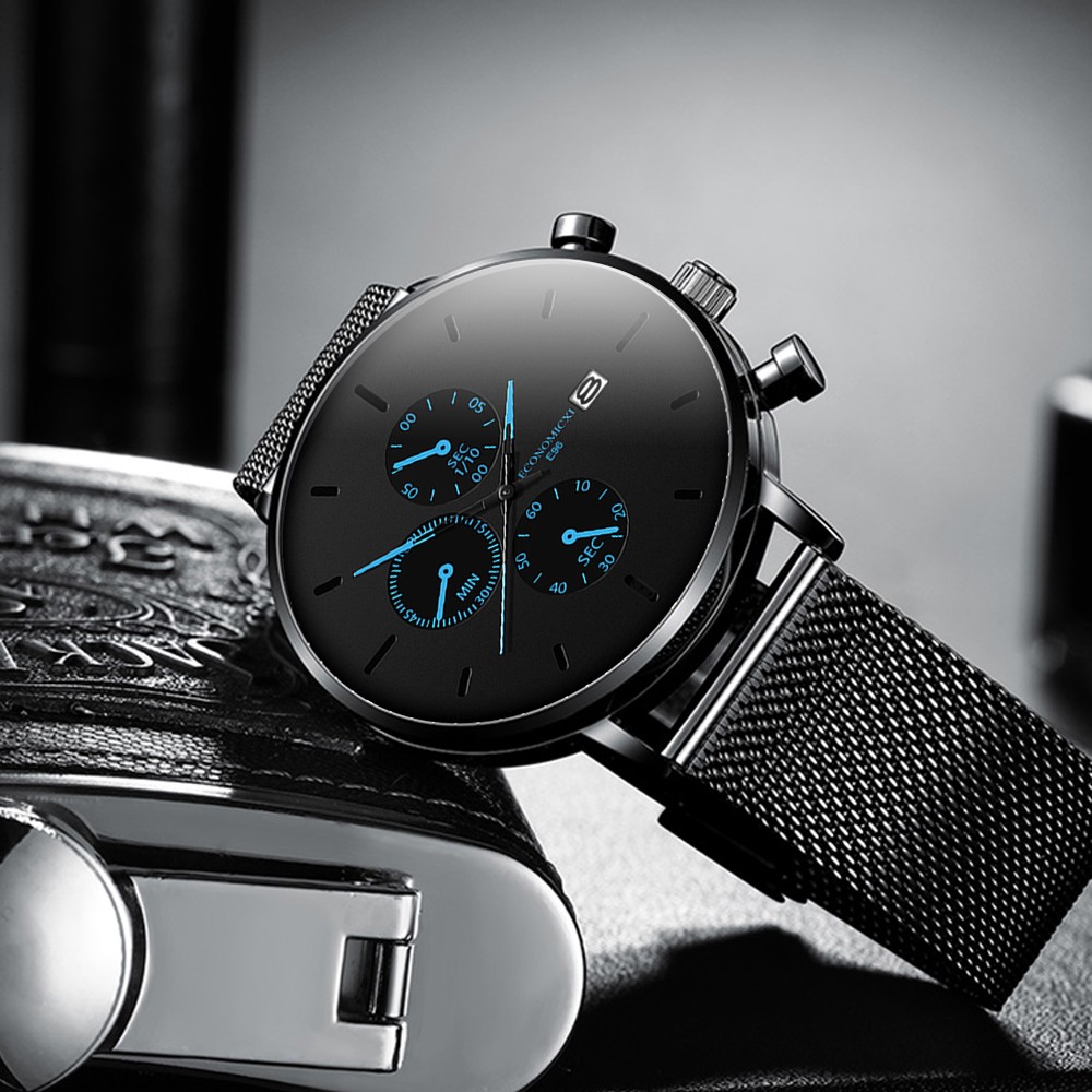 Relojes ECONOMICXI para hombre reloj de cuarzo luminoso para hombre reloj deportivo resistente al agua de acero malla delgada informal reloj Masculino #12