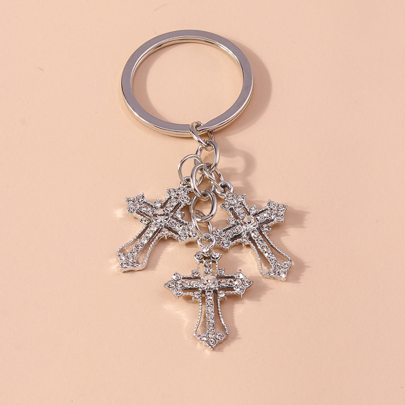 Porte-clés religieux croix en cristal biscuits pour femmes et filles, porte-clés, porte-clés, breloques de sac à main, bijoux à bricoler soi-même, , luxe: Black