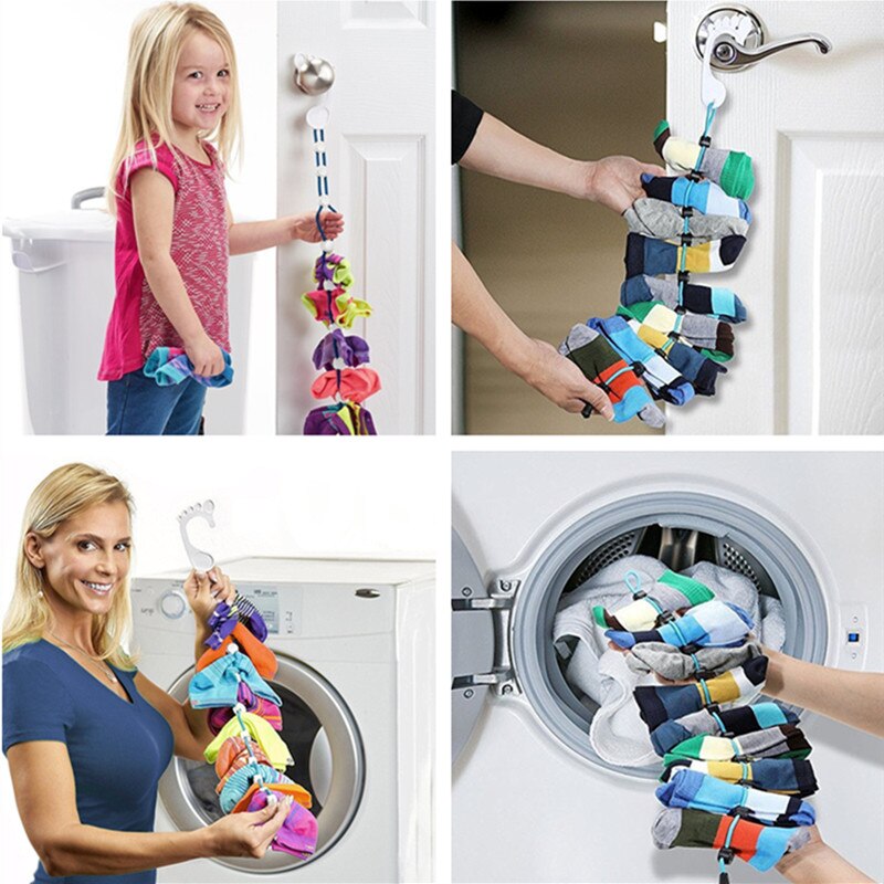 Socks Storage Organizer Sock Adjustable Non-slip Hanging Rope Hook Clips Sock Cleaning Aid Tool Socks Drying Hanger Clothesline