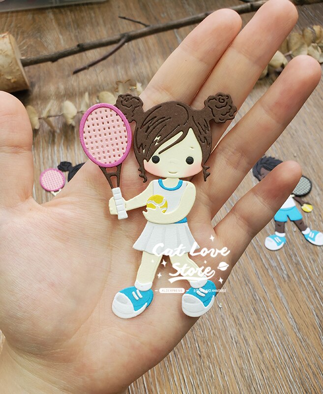 Tennis Men Women Players Metal Cutting Dies Scrapbooking Stencil Die Cuts Card Making DIY Craft Embossing Dies For
