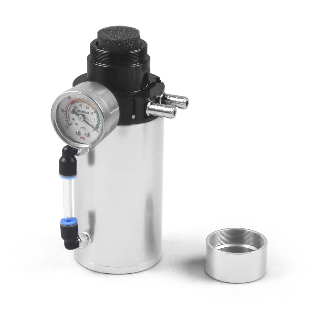 Aluminum Engine Oil Catch Reservoir Breather Tank Can+Vacuum Pressure Gauge Oil Catch Tank Oil Catch Can BX100770: Silver