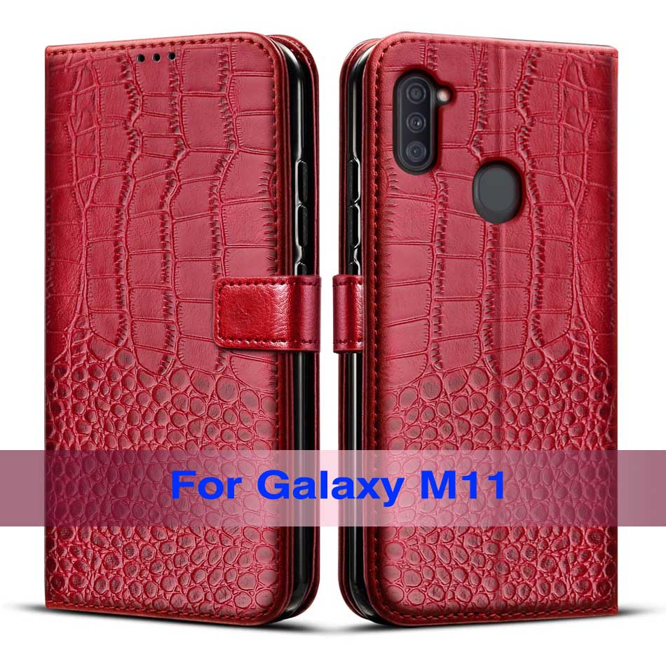 Funda de cuero con tapa para Samsung Galaxy M11, funda de SM-M115F para Samsung M11 M 11 M115F: Red