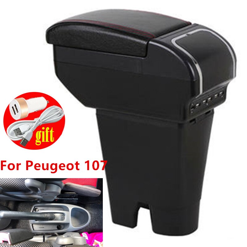 For Peugeot 107 armrest box central Store content box car-styling decoration With cup holder USB