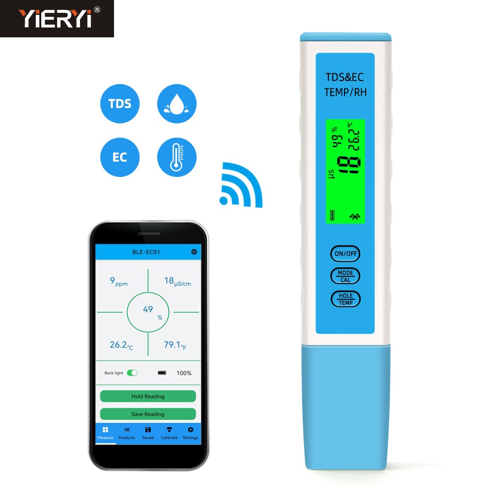Multifunction Temp Humidity TDS EC Meter BlueTooth Digital Water Tester APP Online Smart Monitor for Aquarium Laboratory