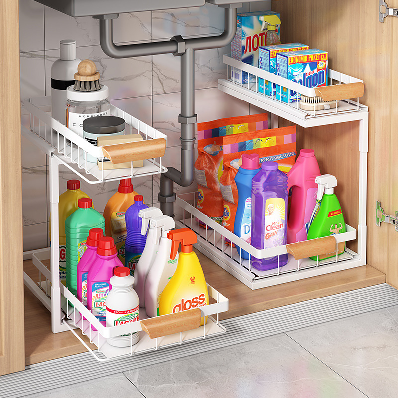 Organizadores y almacenamiento debajo del fregadero de 2 niveles con cajón deslizante, estante de baño multiusos, organizador para almacenamiento de cocina y baño