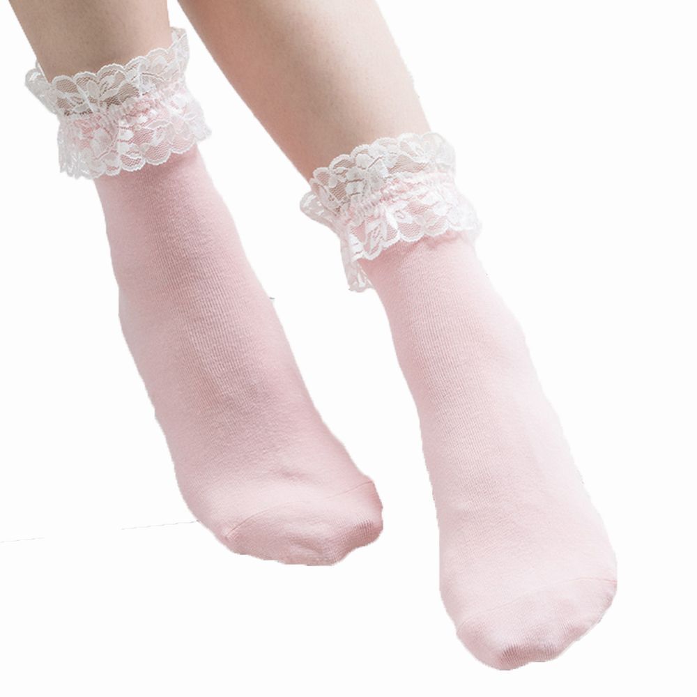6Color Pink Vintage Lace Ruffle Frilly Ankle Socks Ladies Princess Girl Sweet Cotton Women Student Lolita Boat Socks: pink